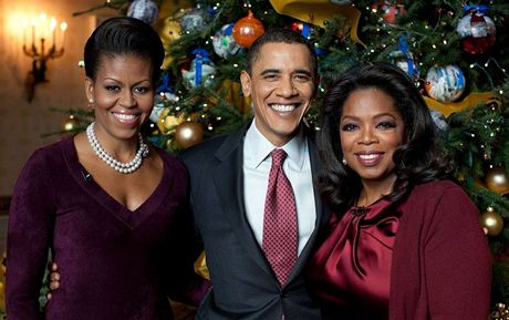 Michelle a Barack Obamovi a Oprah Winfreyov