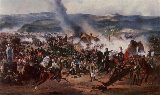Takto bitvu u Chlumce ztvárnil ruský malí 19. století Alexandr Jevstafijevi...