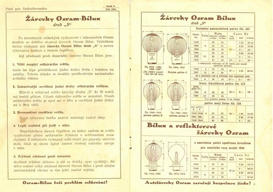 Historický ceník buluxových žárovek Osram z roku 1954 platný pro tehdejší...