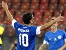 Sergej Rybalka z Liberce slaví svj gól na hiti FC Curych.
