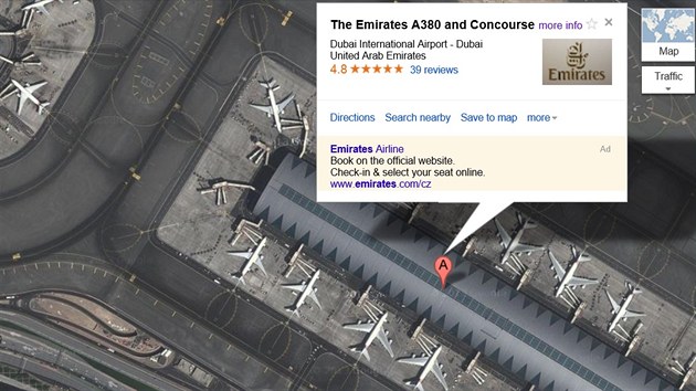 Na tomto místě můžete virtuálně vstoupit do letounu Airbus A380 společnosti The Emirates.