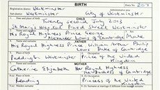 Rodný list prince George z Cambridge
