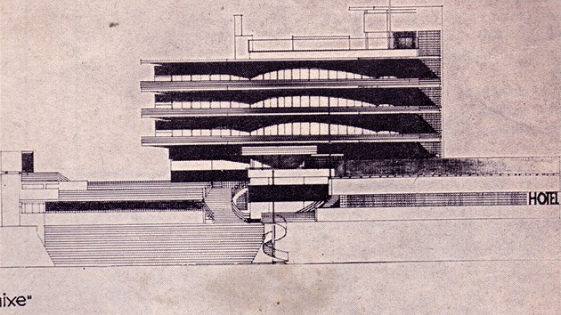 Nákresy hotelu, který projektoval nizozemkský architekt Jan Duiker pro Dolní Zálezly.