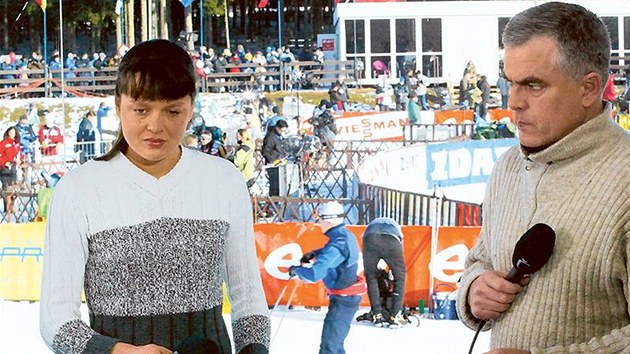 Zuzana Kocumová a Pavel apek pi moderování lyaských závod