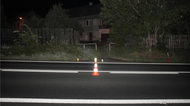 Msto nehody na silnici I/6 v Bochov. idi tady srazil chodce, kter hodinu ped plnoc pechzel silnici z centra obce k mstn zahrdksk kolonii.