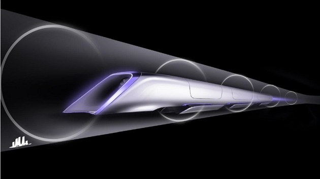 Vizualizace dopravní kapsle systému Hyperloop uvnitř tubusu
