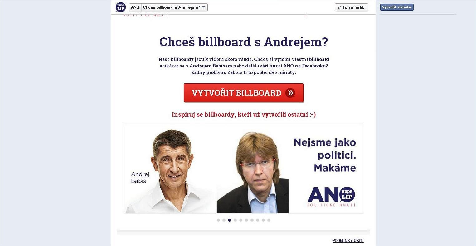 kampa� hnutí ANO na Facebooku