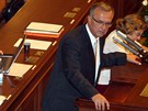 Miroslav Kalousek (TOP 09) pi jednají o rozputní Snmovny (20. srpna 2013)