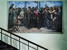 26 Socialist realist painting depicting manganese miners of the town during the...