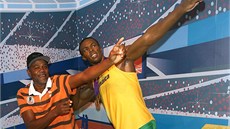 Wellesley Bolt, otec sprintera Usaina Bolta, s voskovou figurínou svého syna