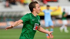 Jablonecký Jan Kopic se raduje z gólu proti Betisu Sevilla  v utkání play-off...