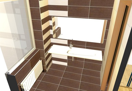 Vizualizace: koupelna má i okno, prostor zvtuje velké zrcadlo.