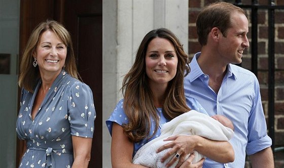 Carole Middletonová, její dcera Kate se synem Georgem a princ William