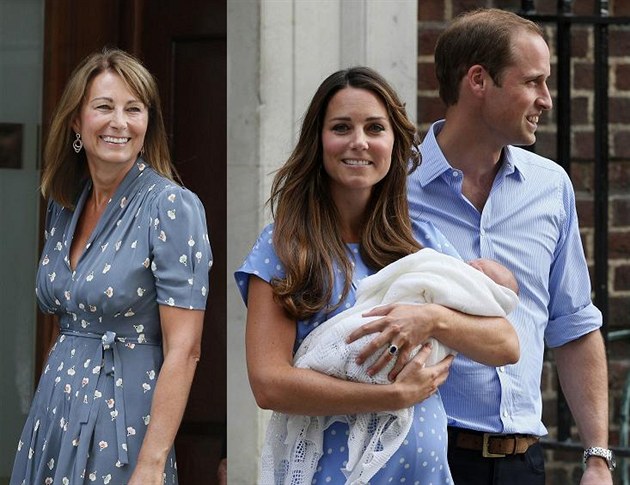 Carole Middletonová, její dcera Kate se synem Georgem a princ William