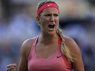 Bloruská tenistka Viktoria Azarenková se raduje z povedené výmny ve finále US