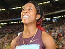 Jamajská sprinterka Shelly-Ann Fraserová Pryceová se raduje z vítzství na