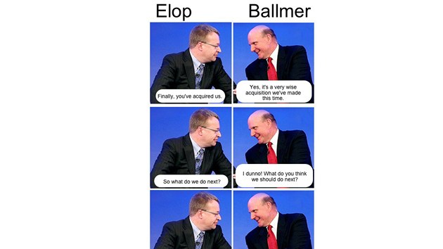 f Nokie Stephen Elop a odstupujc f Microsoftu Steve Ballmer se sna pijt na dal krok, kter bude po akvizici nsledovat.