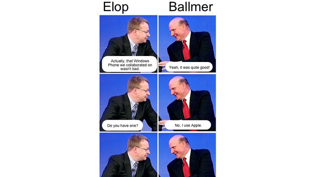 Spoluprce na Windows Phone byla dobr, mn Elop s Ballmerem. Oba proto pouvaj produkt Applu.
