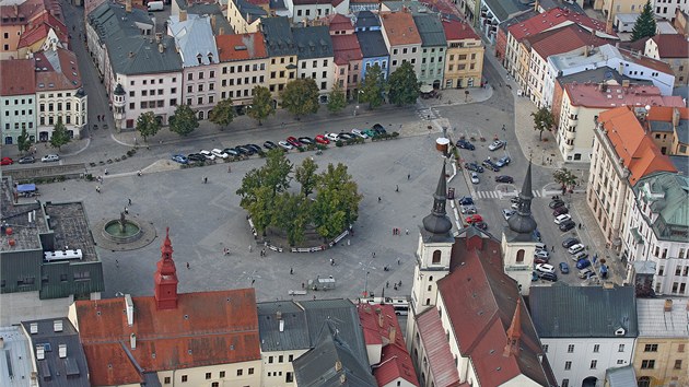 Leteck pohled na jihlavsk Masarykovo nmst ze dne 5. z 2013.
