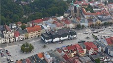 Letecký pohled na jihlavské Masarykovo náměstí ze dne 5. září 2013.