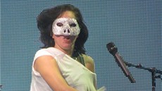 S vlastními vlasy, ovem "vyzdobena" praseí krabokou, zazpívala Lady Gaga na