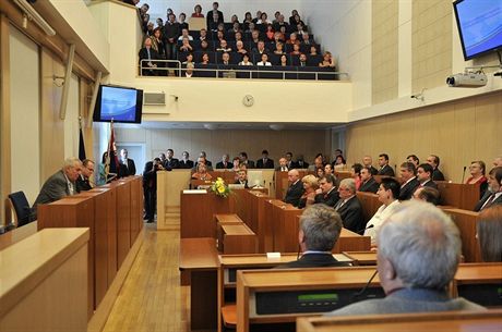 Prezident Milo Zeman ped krajskými zastupiteli.