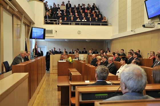 Prezident Milo Zeman ped krajskými zastupiteli.