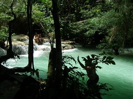 Vodopády Kuang Si v provincii Luang Prabang, Laos