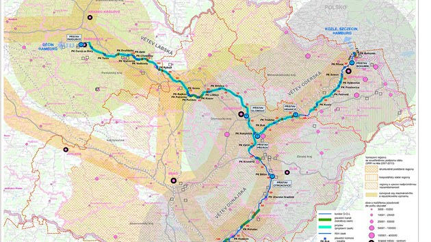 Kanál Dunaj-Odra-Labe. Mapa, kudy by měl kanál vést.