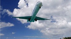 P�istání letadla na leti�ti nizozemské �ásti ostrova Svatý Martin p�es plá�...