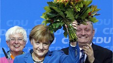 Angela Merkelová po zveejnní prvních výsledk parlamentních voleb. (22. 9.