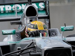 Lewis Hamilton ze stje Mercedes v kvalifikaci Velk ceny Koreje.