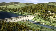 Vizualizace hráze přehrady v Nových Heřminovech na Bruntálsku.