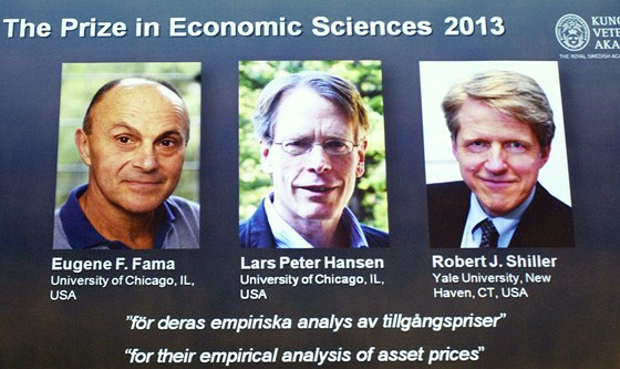 Letošní nobelovu cenu za ekonomii získali tři američtí ekonomové Eugene Fama,