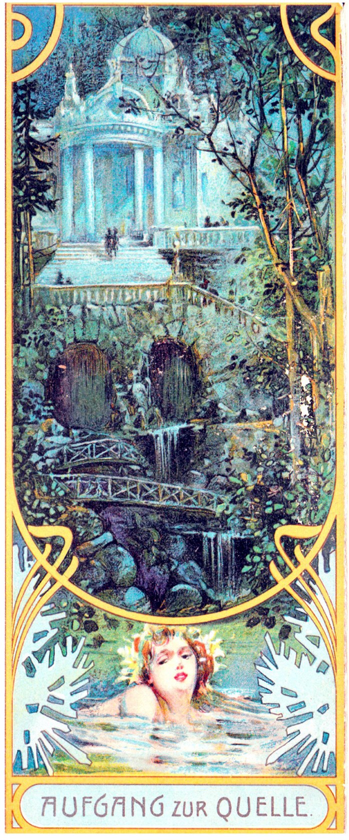 Mattoniho vodopád v Kyselce na dobovém obrázku z roku 1902.