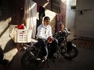 Young Palestinian groom Ahmed Soboh, 15, sits on a motorcycle before the...