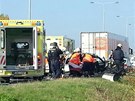 Dopravní nehoda na dálnici D8 v Praze.