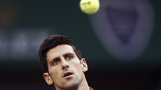 Novak Djokovi sleduje tenisák v utkání s Del Potrem.