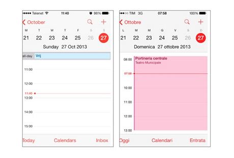 Kalendá v systému iOS 7 nezvládl pechod na zimní as.