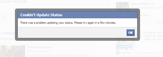Facebook momentálně neumožňuje zadávání nových statusů ani lajkování.