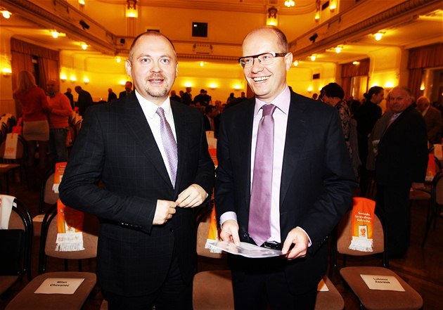 Michal Ha�ek a Bohuslav Sobotka na programové konferenci �SSD v Praze (19.