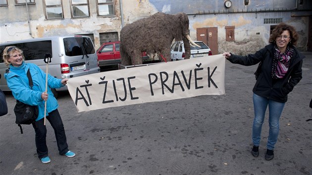 Figurna mamuta se vydala na svou pou z konzervtorskho oddlen v Hradebn ulici v centru Uherskho Hradit do hlavn budovy Slovckho muzea ve Smetanovch sadech.