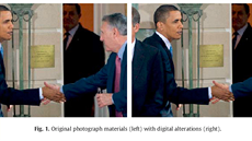 Jedna z falených fotek ukazuje prezidenta Obamu, jak si potásá rukou s...