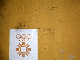 Logo zimních olympijských her v Sarajevu 1984 na stadionu Zetra