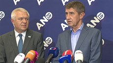 Šéf hnutí ANO Andrej Babiš a vedle něj předseda poslaneckého klubu strany...