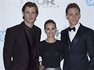 Natalie Portmanová s Chrisem Hemsworthem a Tomem Hiddlestonem bhem tiskové...