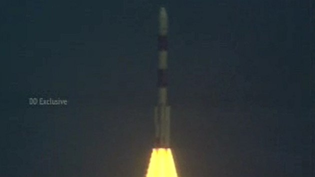 Sekundy po startu indick  rakety PSLV-C25 k Marsu