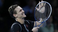 eský tenista Tomá Berdych slaví výhru nad Ferrerem na Turnaji mistr.