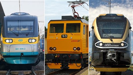 Nejvtí osobní elezniní dopravci v esku. eské dráhy, RegioJet a Leo Express.