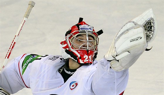 Jakub Ková v brance hokejového Jekatrinburgu.